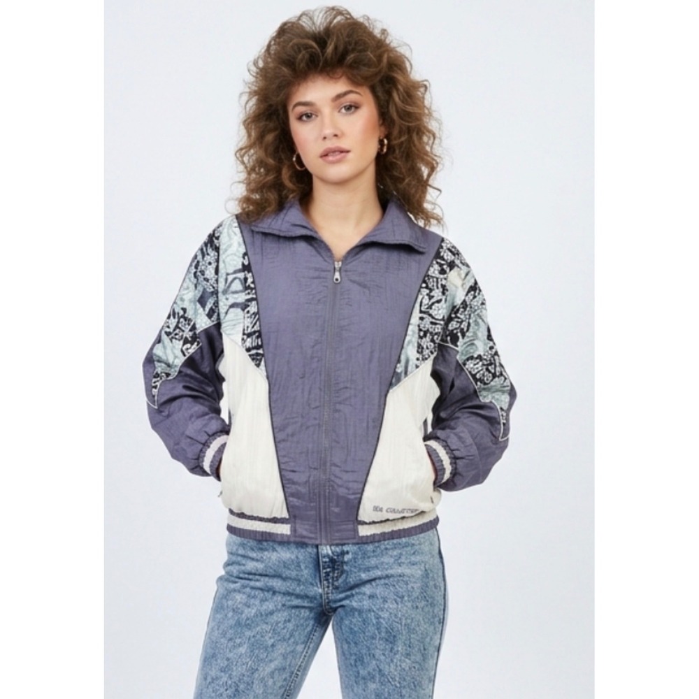 International Bodywear Sport Vintage 80s Windbreaker Jacket Grey/Cream Size L